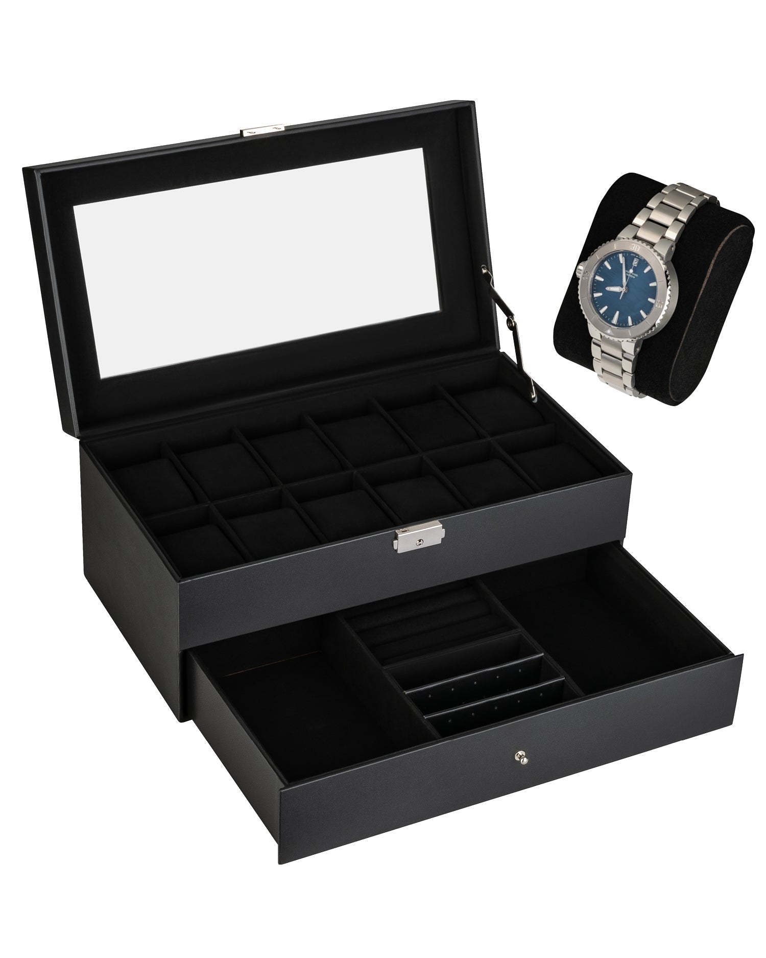aufbewahrung uhren und schmuck Schmuck- und Uhrenbox (12 Uhren)