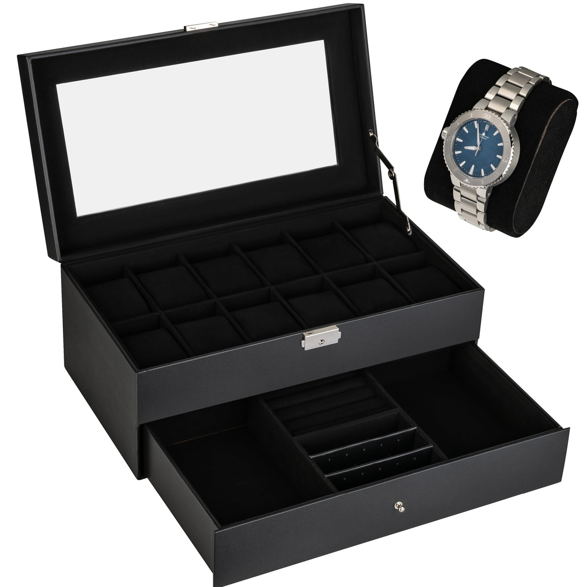 Schmuck- und Uhrenbox (12 Uhren)